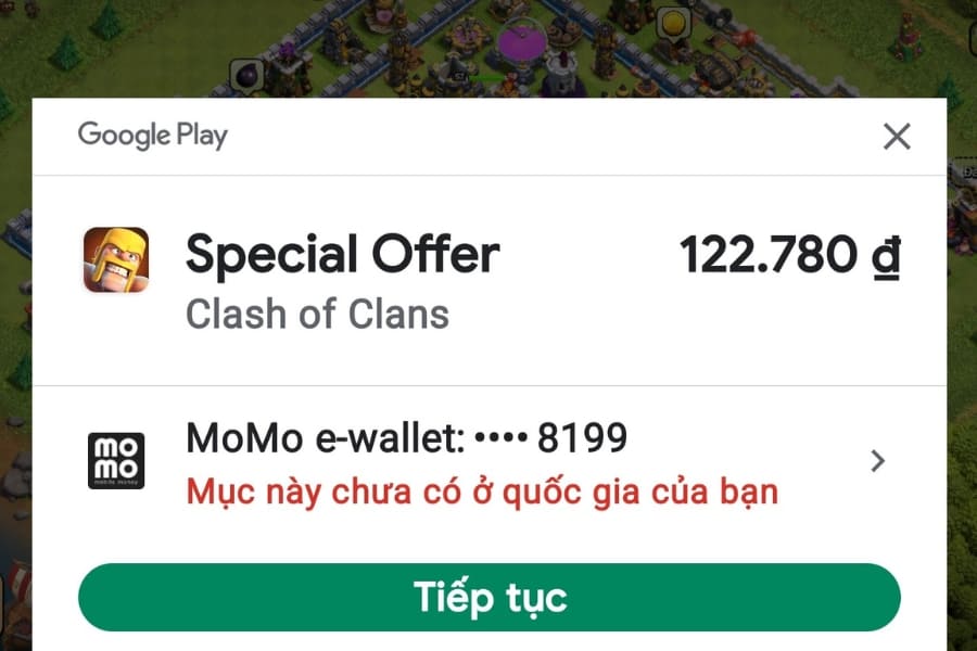 Cách nạp tiền Clash of Clans bằng Momo