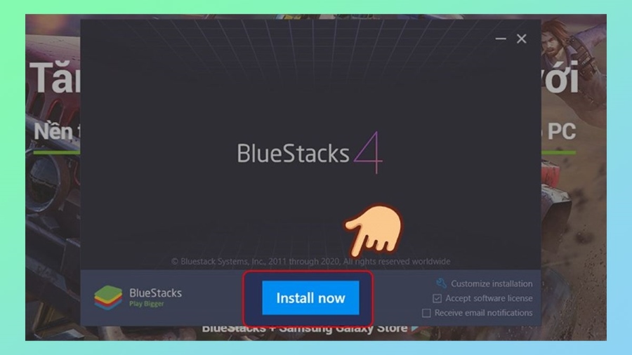 Nhấn Install Now bắt đầu quá trình cài đặt BlueStacks