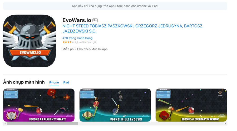 Cách tải game EvoWars.io miễn phí trên điện thoại IOS