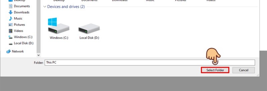 Nhấn vào Select Folder